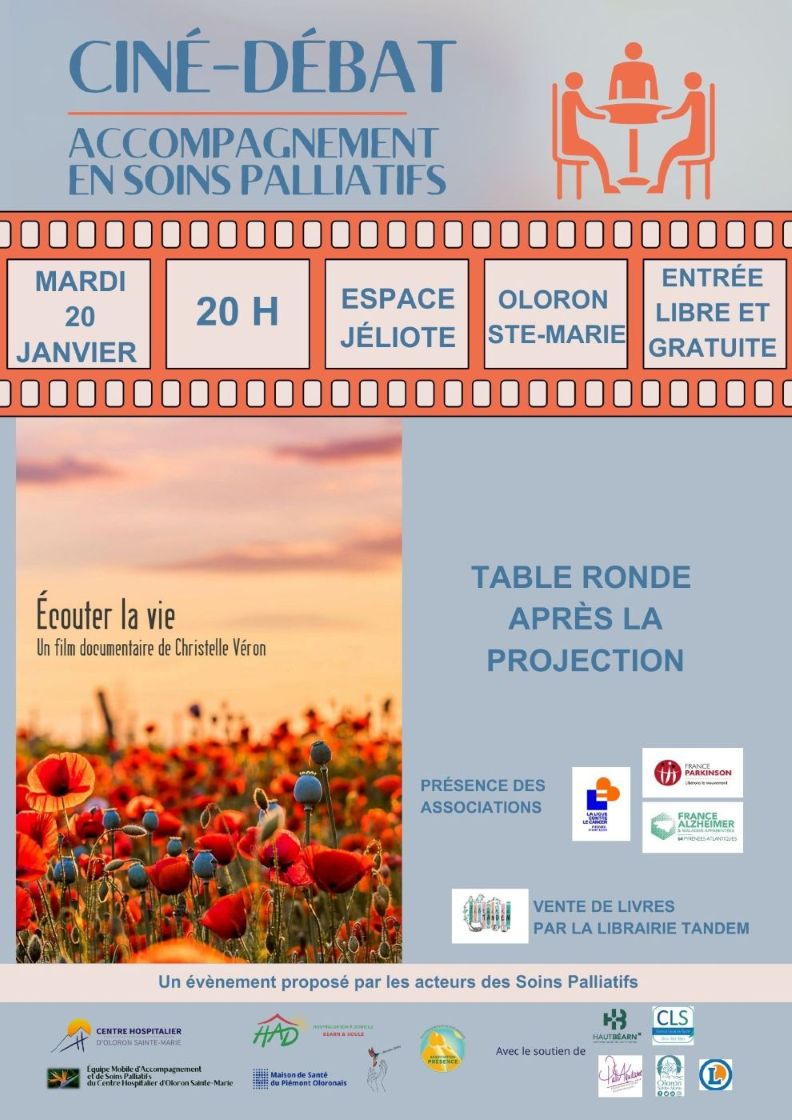 Affiche ciné débat soins palliatif à Oloron sainte Marie